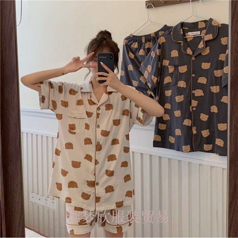 Korean Summer Korean Version Ins Pajamas For Women, Internet Celebrity Cute Girl Short-Sleeve Shorts Cardigan Loungewear - Image 2